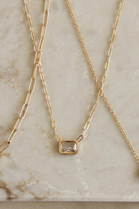 Emerald Cut Paperclip Chain Necklace
