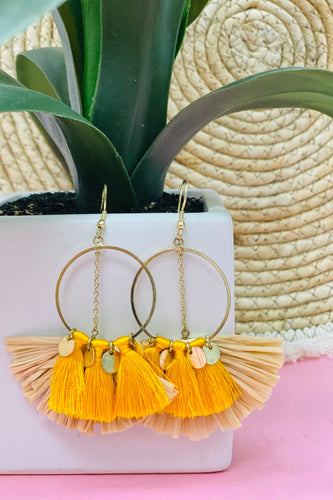 Yellow Raffia Dangle Earrings